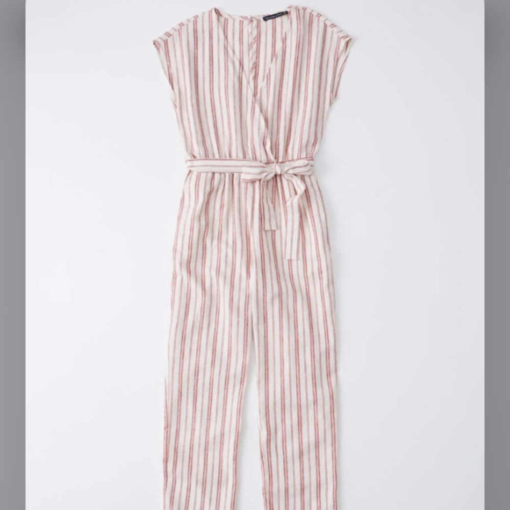 Linen pink and cream striped jumpsuit